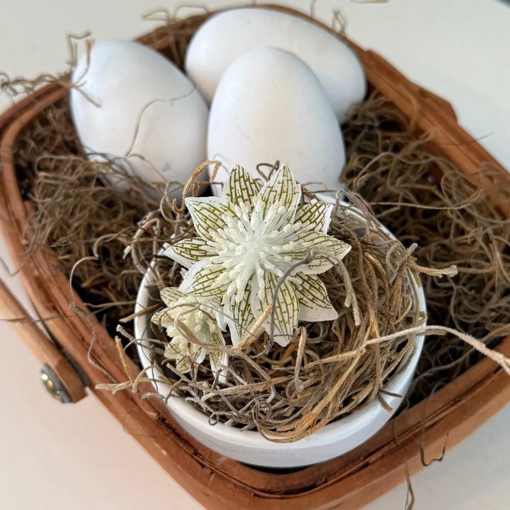 Spring Easter Decor Centerpiece Vignette Neutral Farmhouse Cozy Cottage